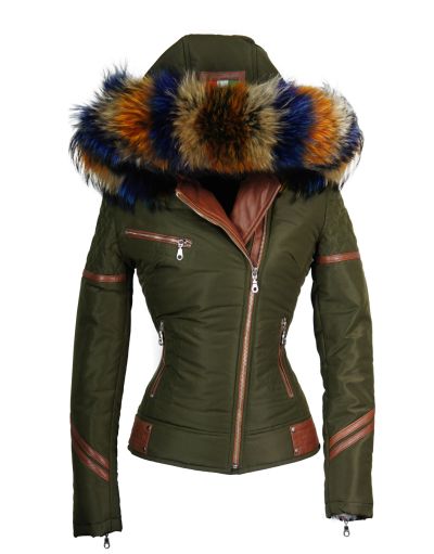 Groene winterjas met bont 473