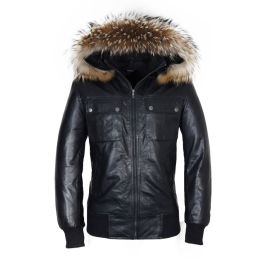 Heren leren jas met capuchon – chestnut bruin - Leather