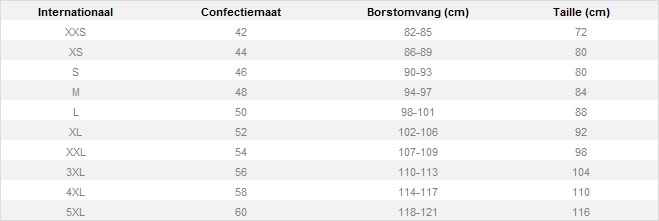 heren maattabel