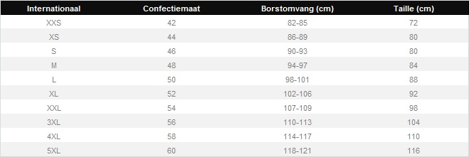 Maattabel heren